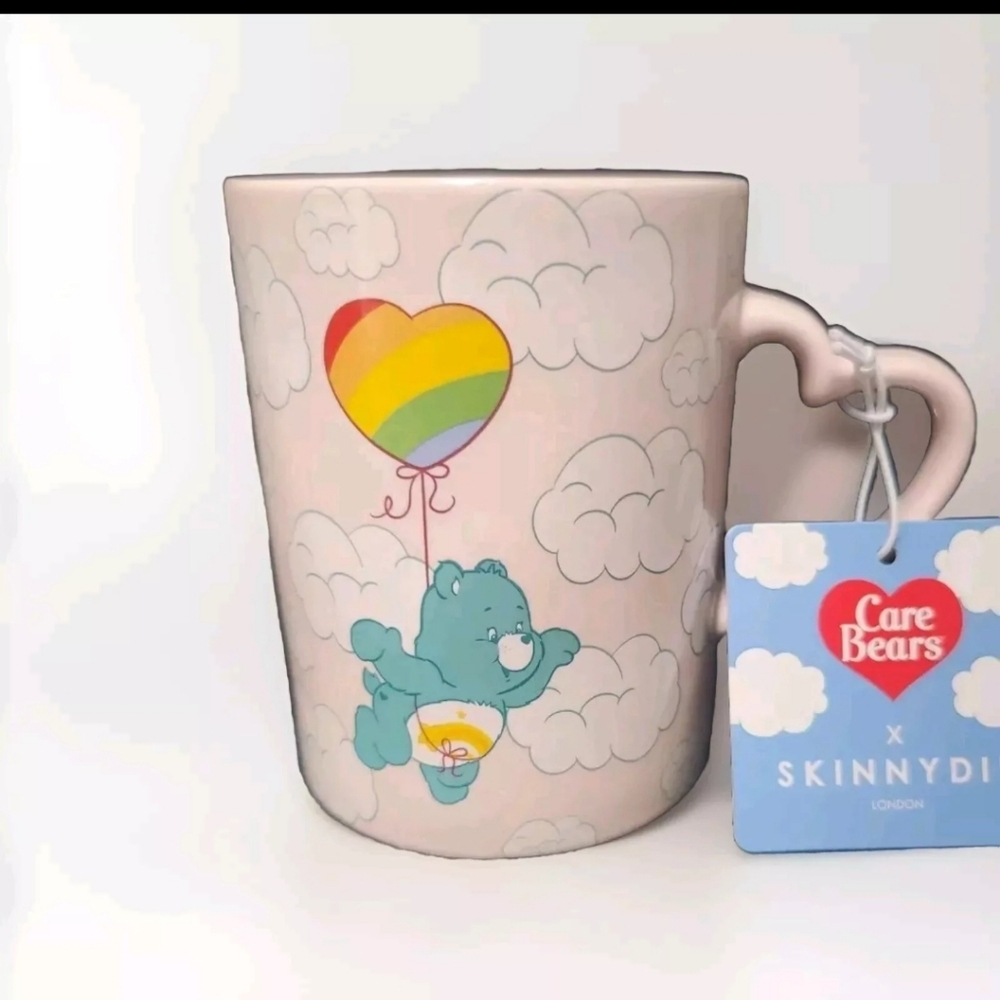 NEW Care Bears WISH BEAR Skinny Dip Tall Pink Ceramic 20oz Mug w/Heart Handle